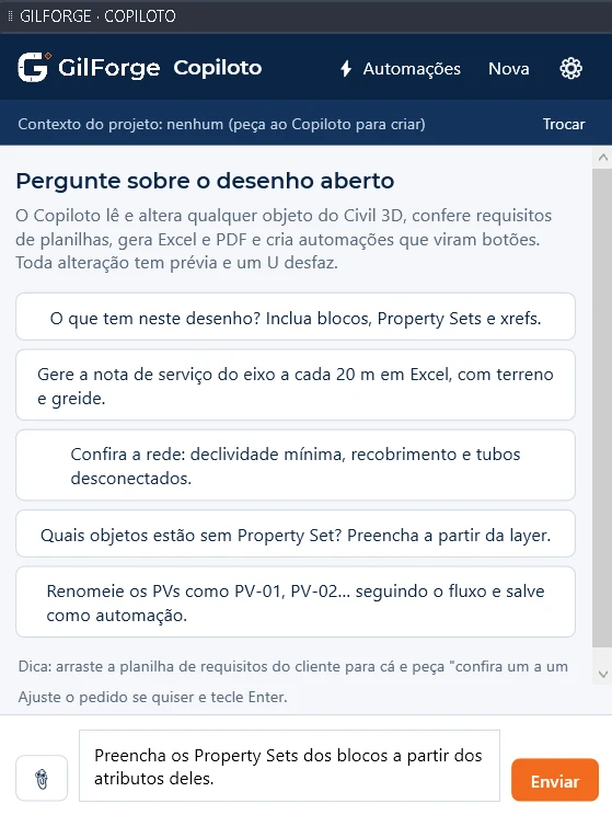 Painel do Copiloto com sugestões de pedidos